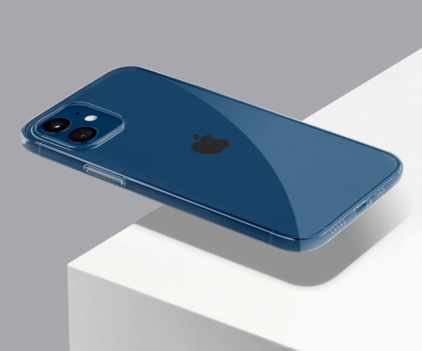 a clear iphone 12 case on a blue iphone