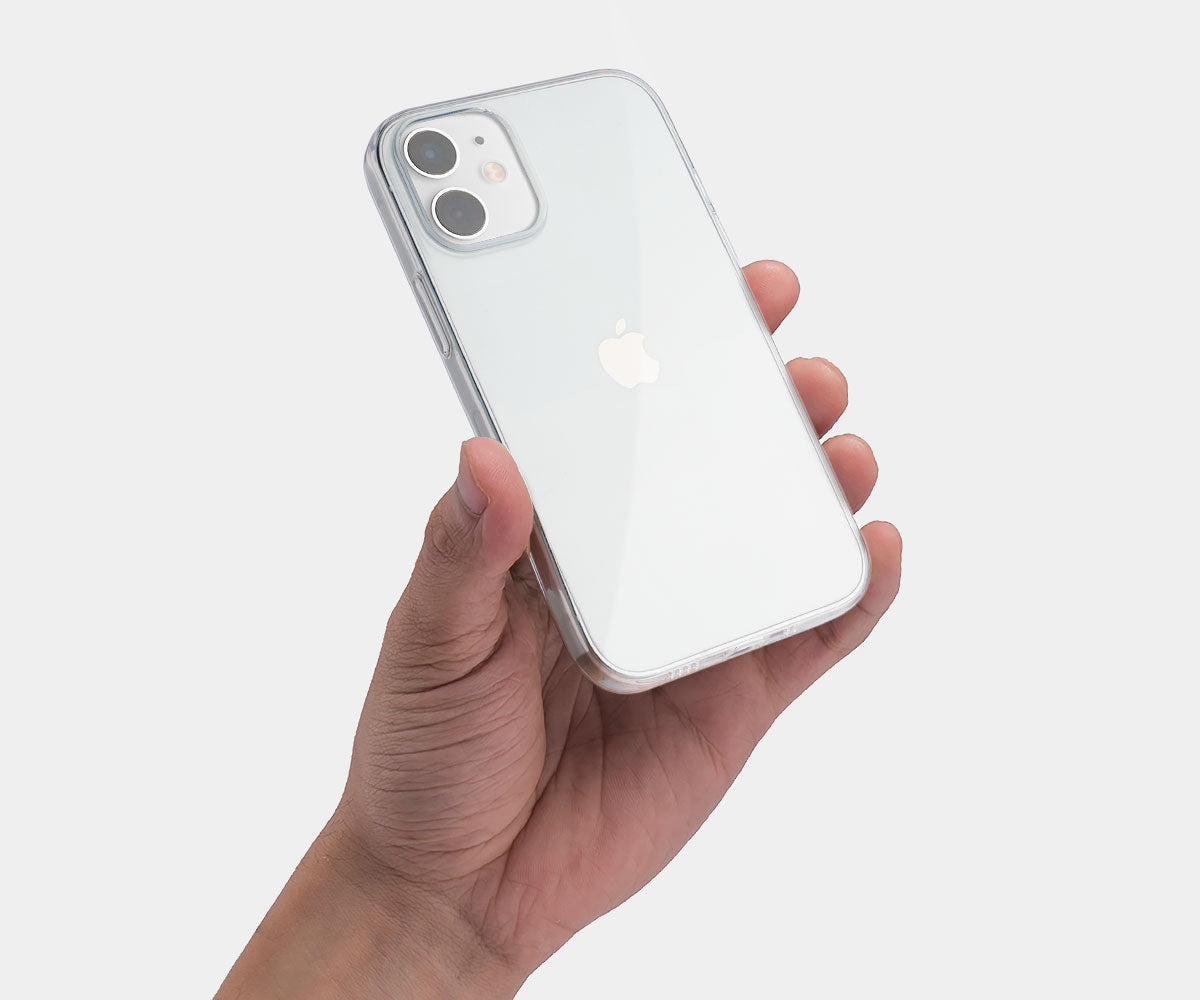 a clear iphone 12 case on a white iphone