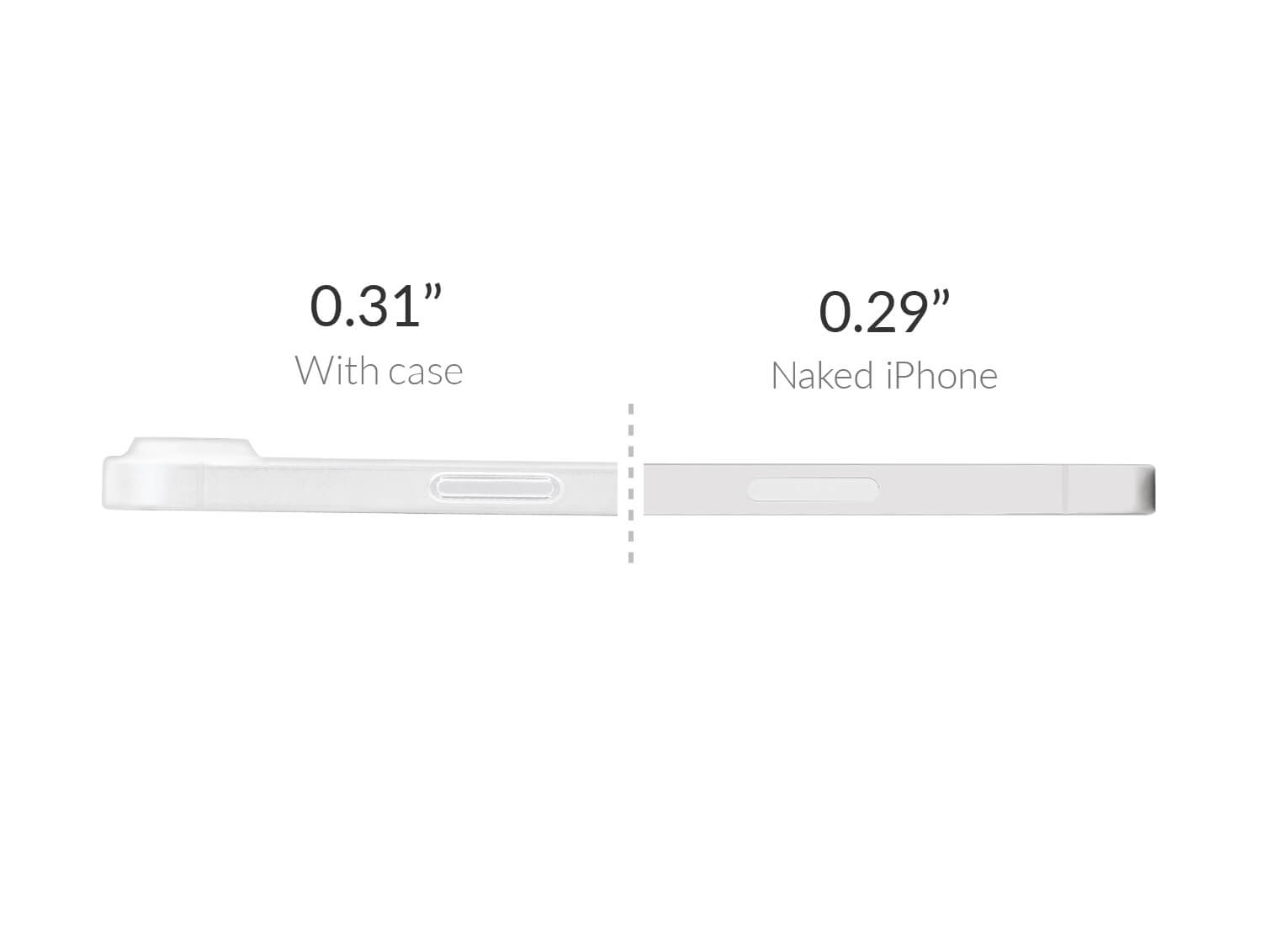an image comparing the thickness of the iPhone 16e with and without a totallee case