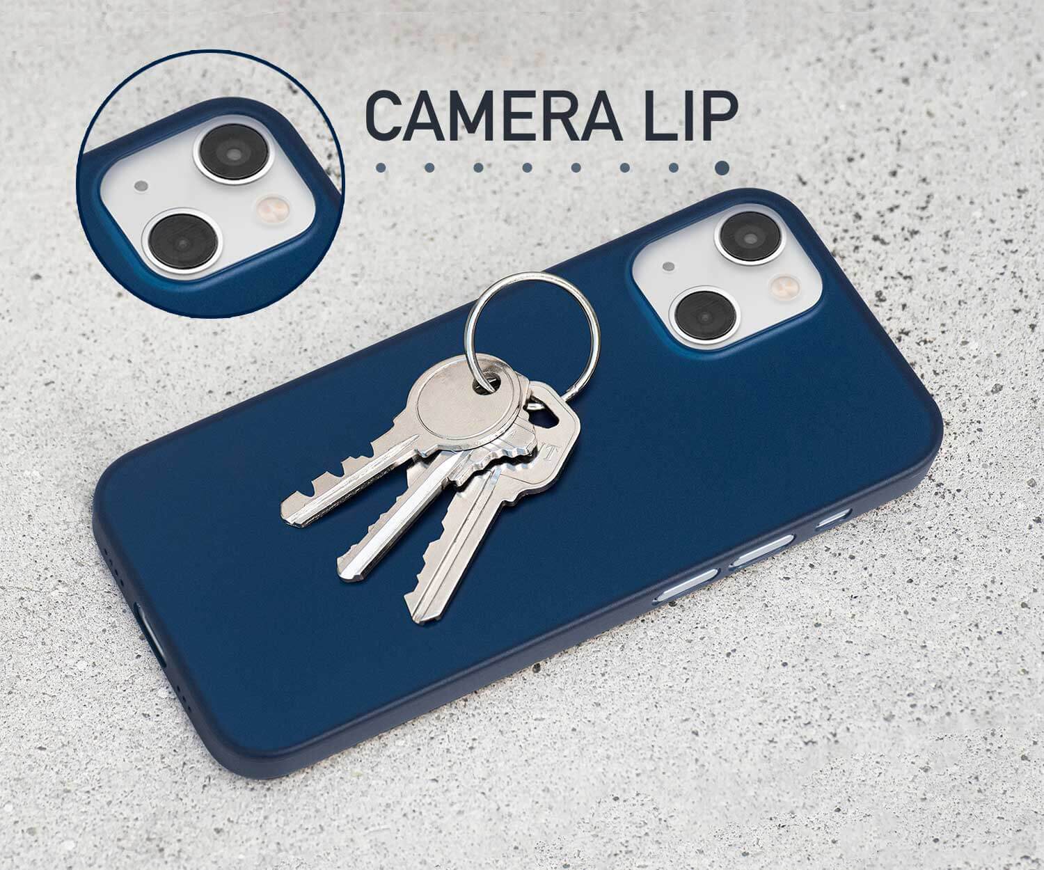 a thin iphone 15 case in blue on concrete
