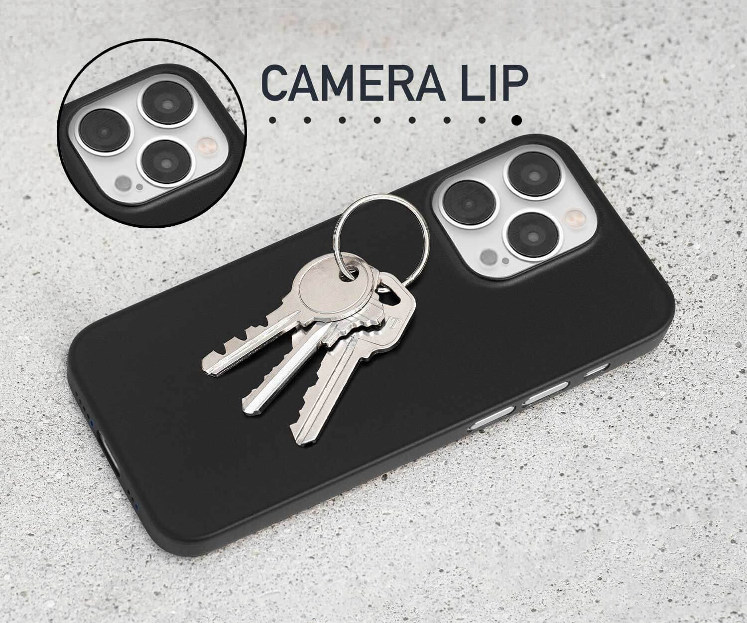 a black iphone 15 pro case on concrete
