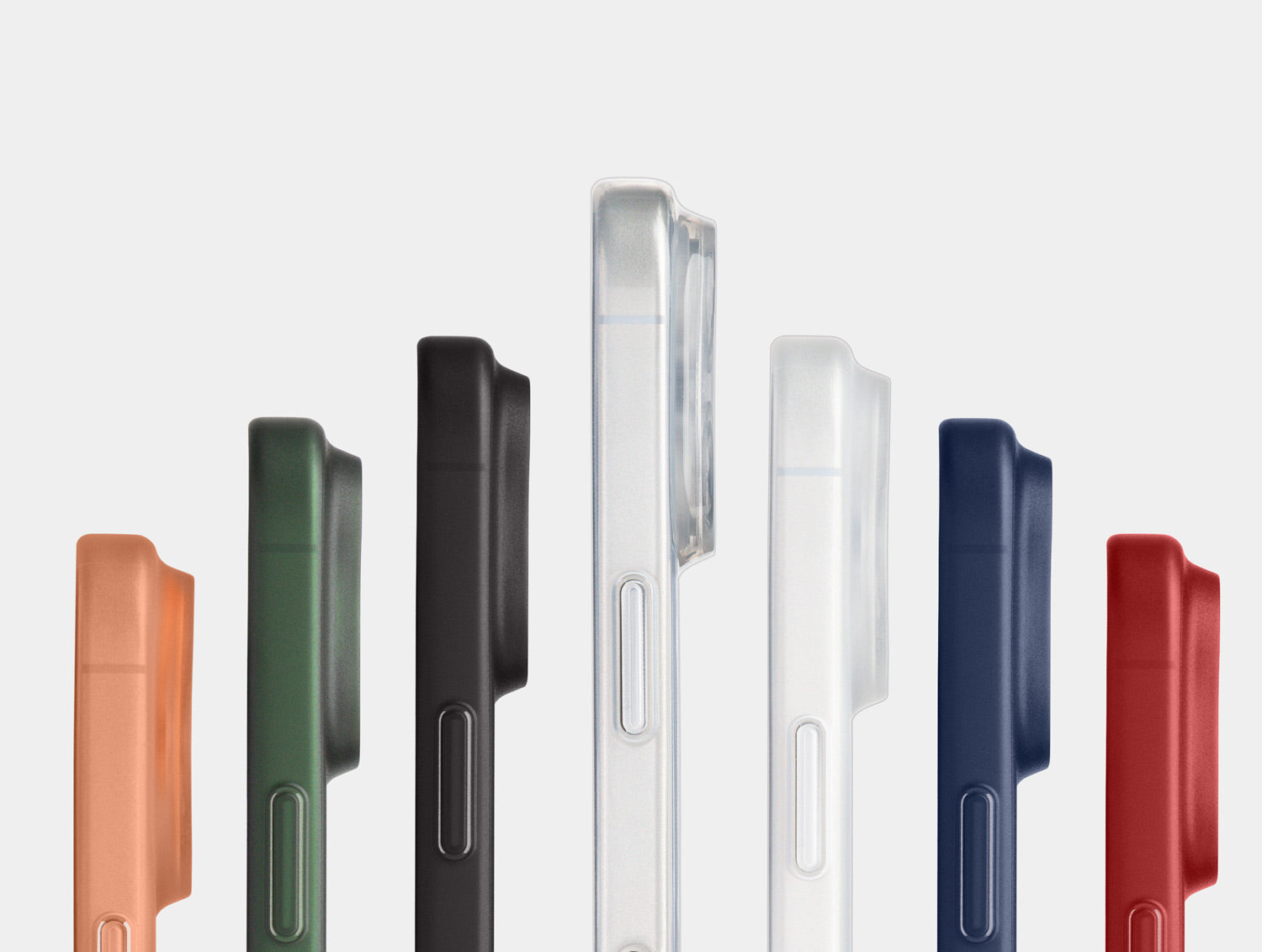 a row of thin iphone 17 cases in different colors