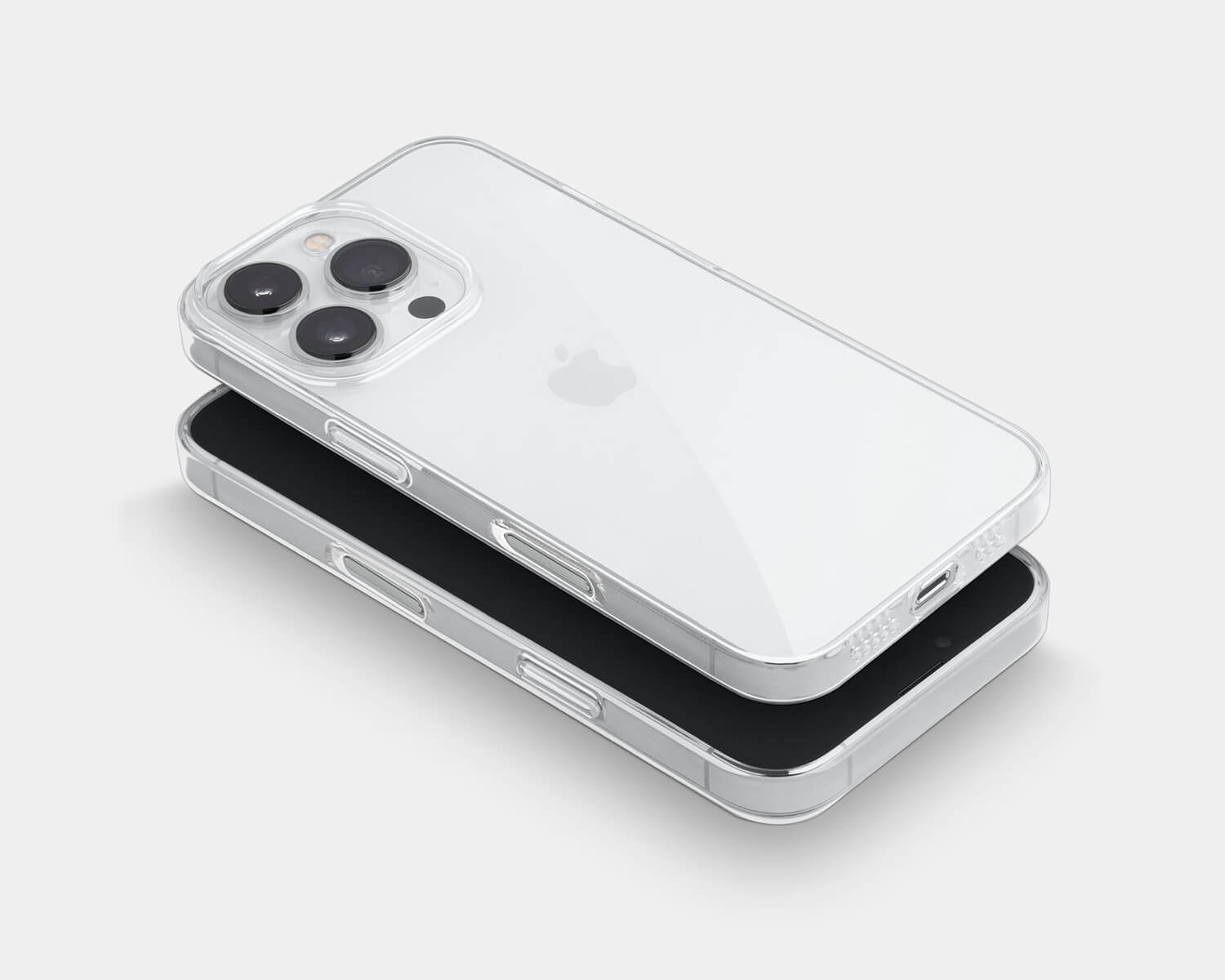 two hovering super thin and clear iphone 16 pro cases showing the capture button